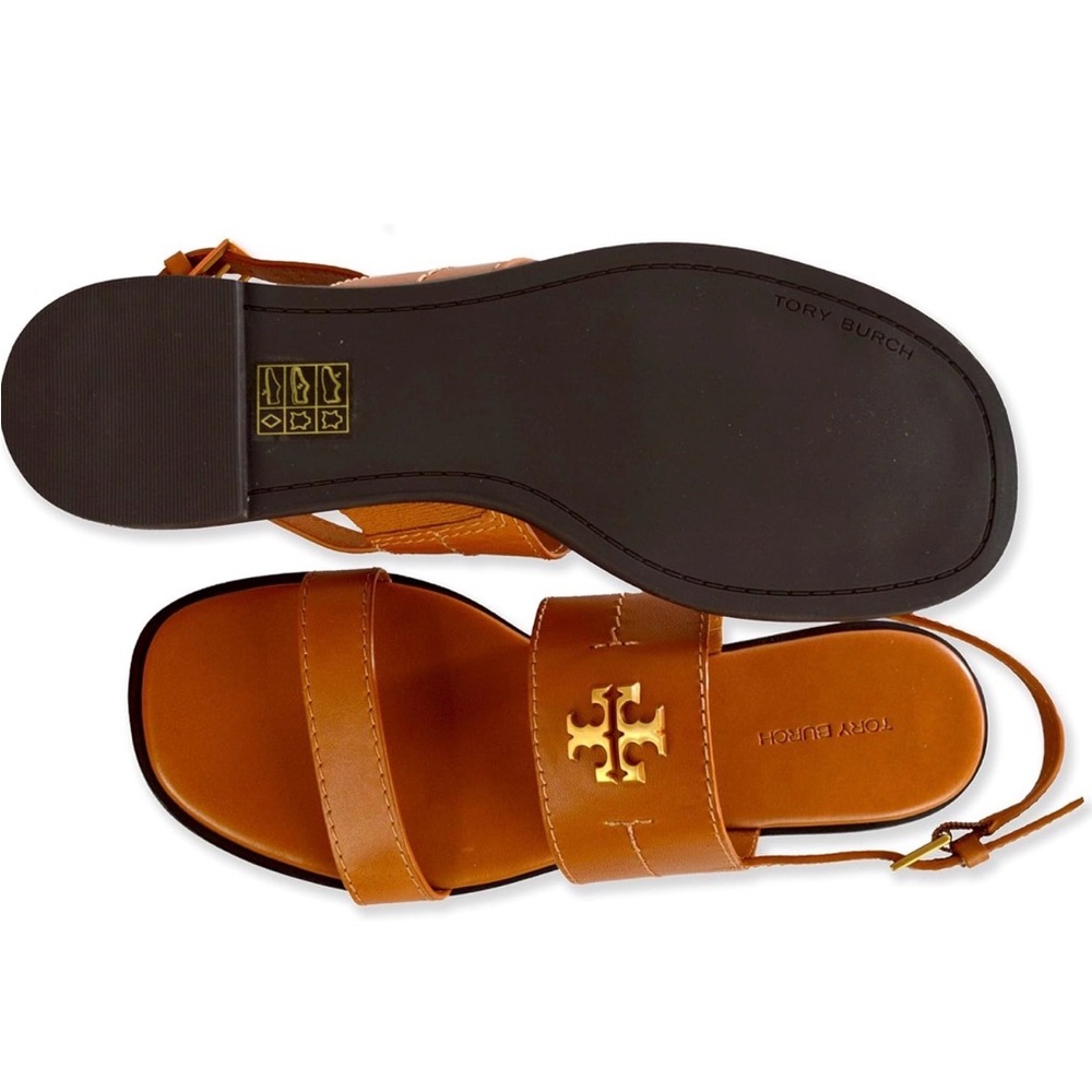 Tory Burch Mini Everly Flat Sandal Double Strap Antique Tan Size 9